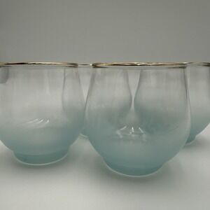 Set Of 4 Vtg Blendo Aqua Cocktail Bar Server with Roly Poly Glass Gold Trim